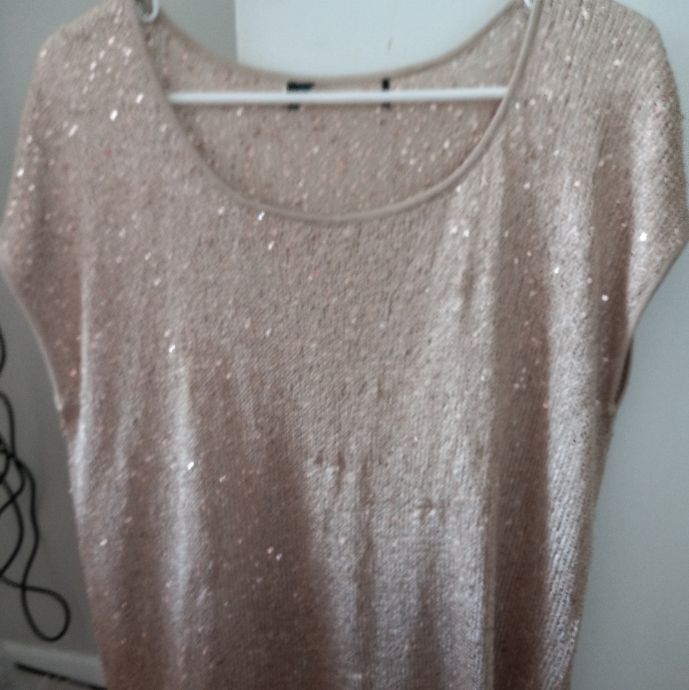 Gold Sequin Knit Top Size Large